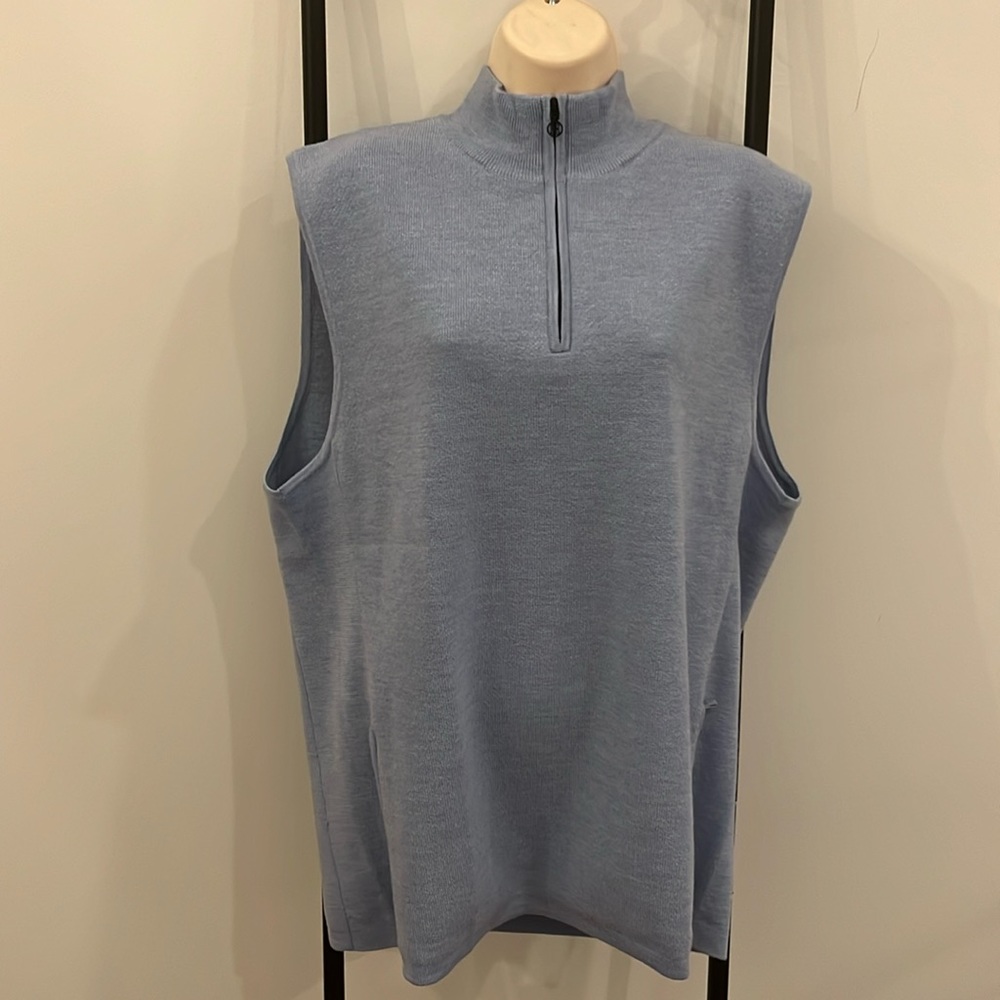 G/FORE Wool 1/4 Zipper Tech Lined Vest Men Size L Knit Sweater Blue New Office